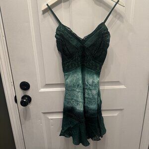 Boho Chic: Green Tie-Dye Summer Dress with Light Embroidery
